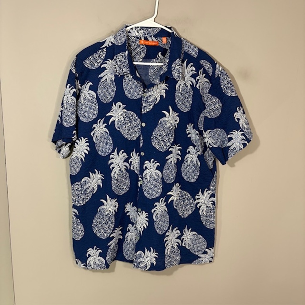 Tori Richard Shirt Mens 2XL Blue Pineapple Hawaiian Short Sleeve Button Up Aloha